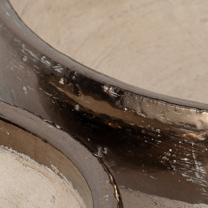 S/2 12/15" Gold Rim Terracotta Bowls, Grey