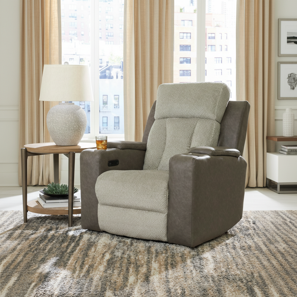 Stately Check PWR Recliner/ADJ Headrest