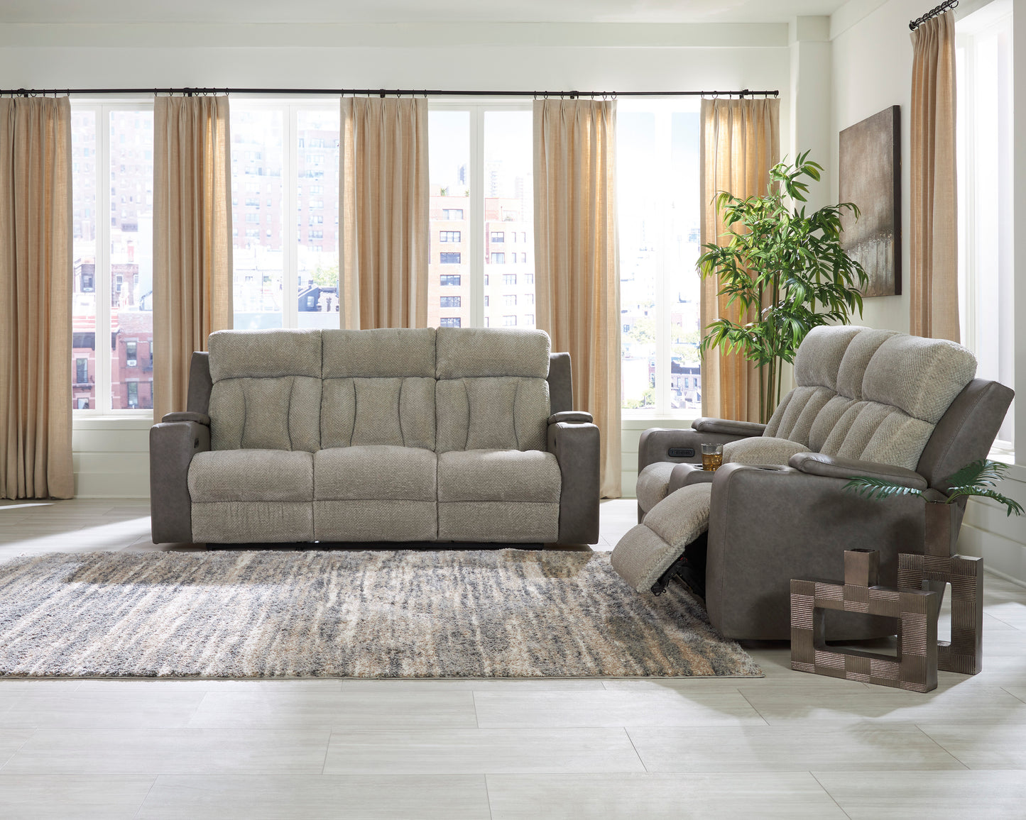 Stately Check PWR REC Sofa with ADJ Headrest