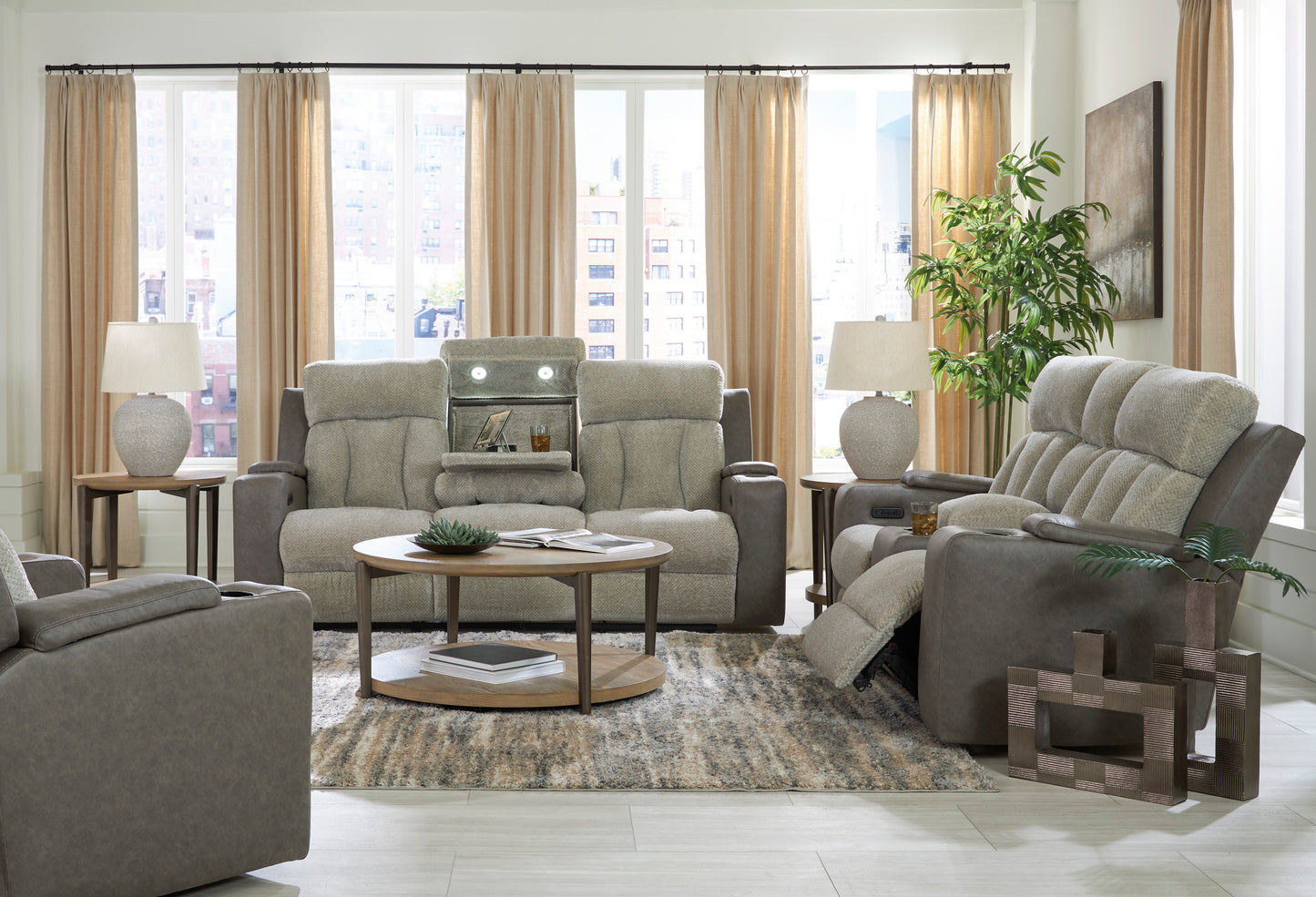 Stately Check PWR REC Sofa with ADJ Headrest