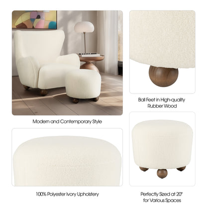 Round Ottoman W/ Ball Feet, Beige