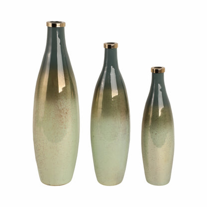 S/3 16/18/21" Windard Glass Bottles, Green