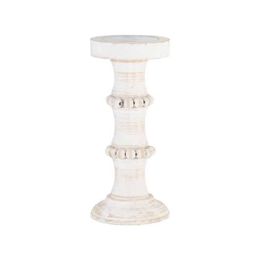 WOOD, 15" ANTIQUE STYLE CANDLE HOLDER, WHITE