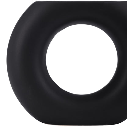 17058-02 |Cer, 5" Donut Vase, Black