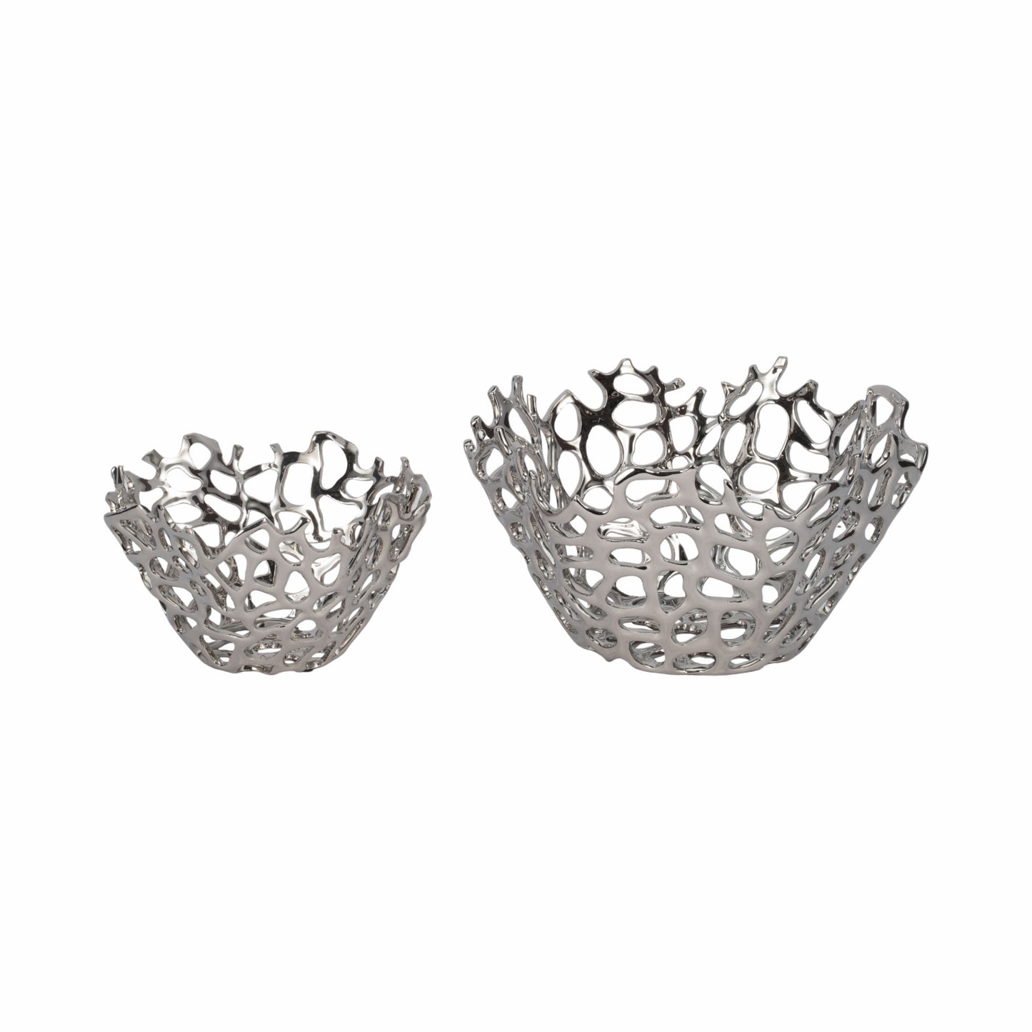 S/2 10/13" Steffi Silver Ceramic Bowls