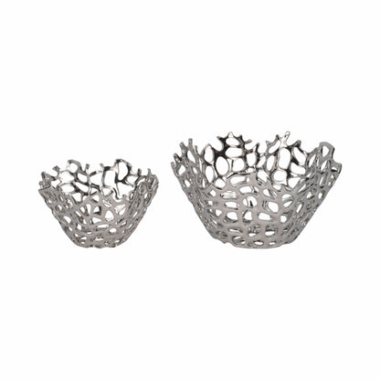 S/2 10/13" Steffi Silver Ceramic Bowls