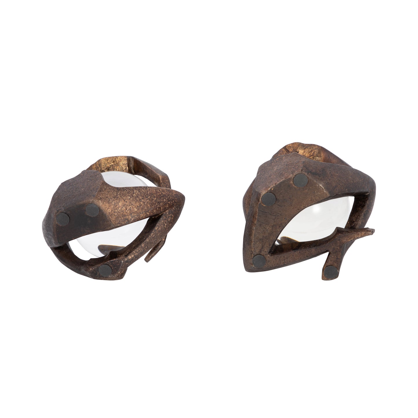 S/2 8" Aracar Statuary With Crystal Sphere, Bronze