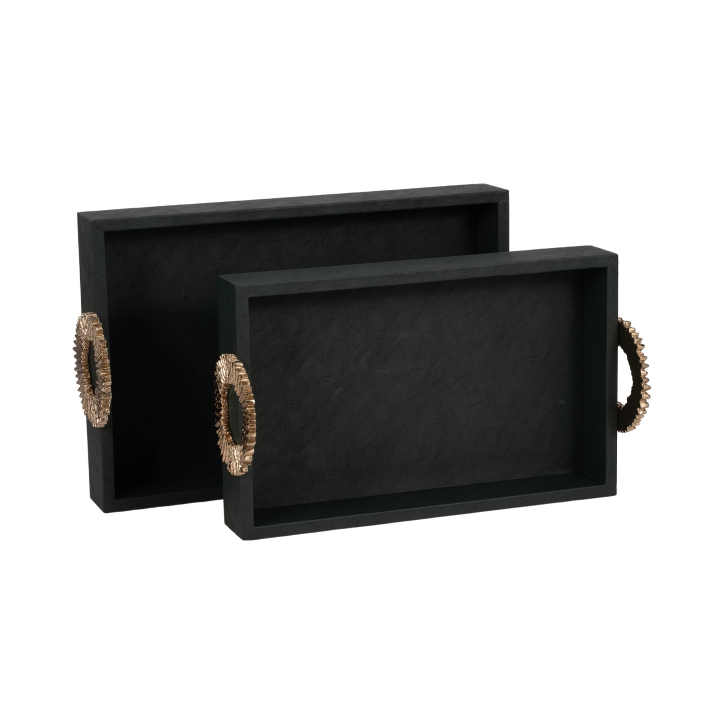 FAUX LEATHER, S/2 16/18" 5TH AVE TRAYS, GREEN/GOLD