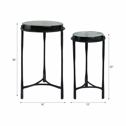 S/2 26" Adonia Gunmetal Recycled Glass Accent Tabl