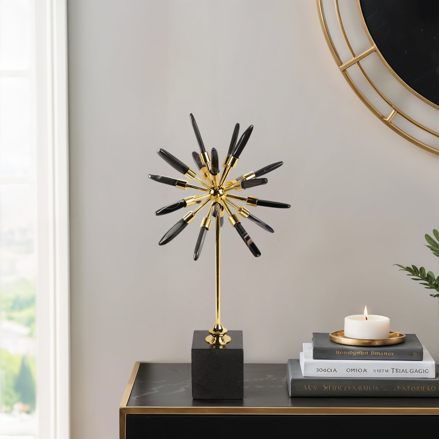 16" Darra Small Black Stone Starburst Statuary