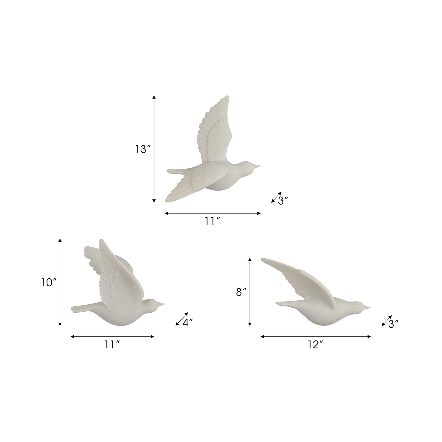 EV19794 |S/3 Horizon Quartz Resin Bird Wall Decor, White