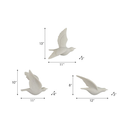 EV19794 |S/3 Horizon Quartz Resin Bird Wall Decor, White