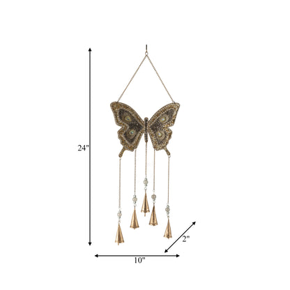 Metal, 24" Mosaic Butterfly Chime, Gold