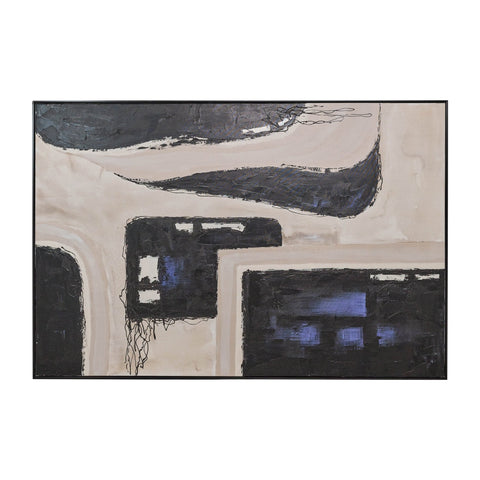73X49 FRAMED HAND PAINTED ABSTRACT CANVAS, GRAY/BL