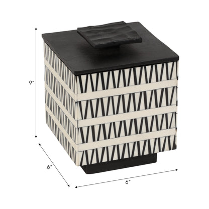 S/2 7/10" Gobiel Black & White Resin Boxes