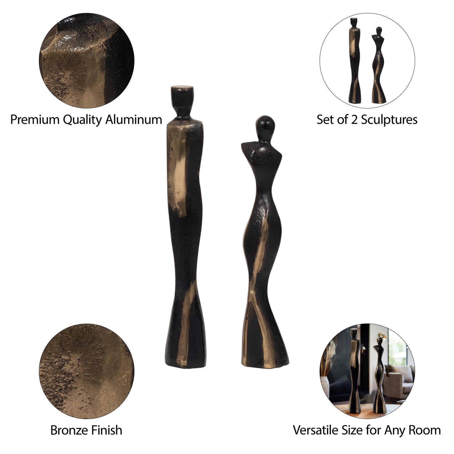 S/2 14/16" Torren Couple Statuary, Bronze