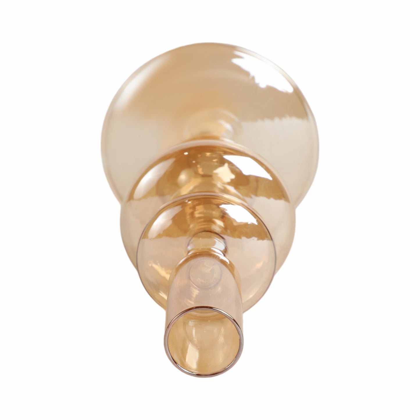 7" Vintage Glass Taper Candle Holder, Gold Luster