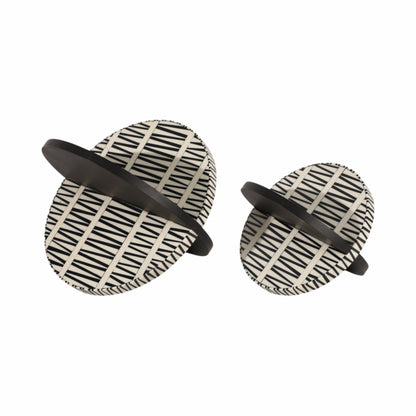 S/2 7/10" Gobiel Black & White Resin Orbs