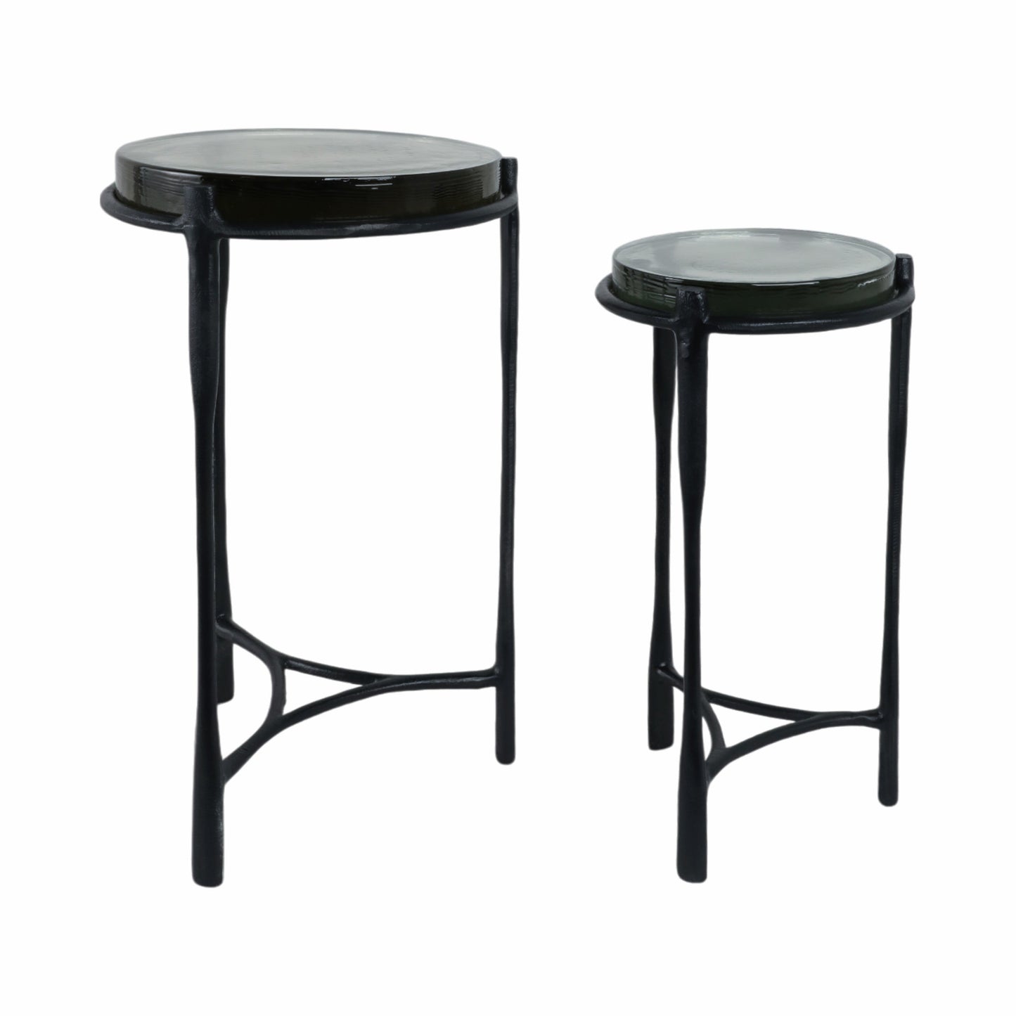 S/2 26" Adonia Gunmetal Recycled Glass Accent Tabl