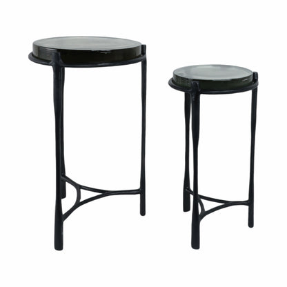S/2 26" Adonia Gunmetal Recycled Glass Accent Tabl