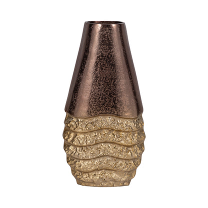 Metal, 13" Ridged Tall Vase, Black/gold