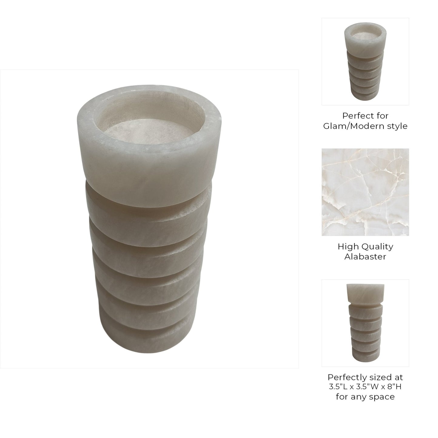 8" Solica Small Alibaster Candleholder