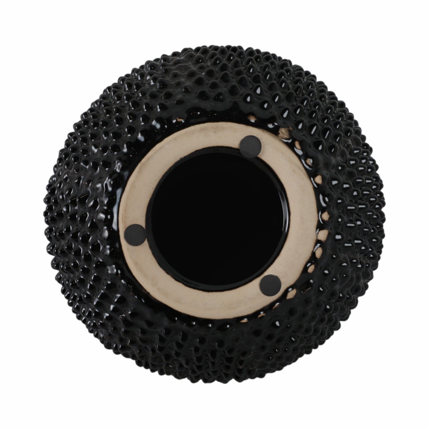 EC, GLOSS BLACK SPIKED CERAMIC VASE 8"