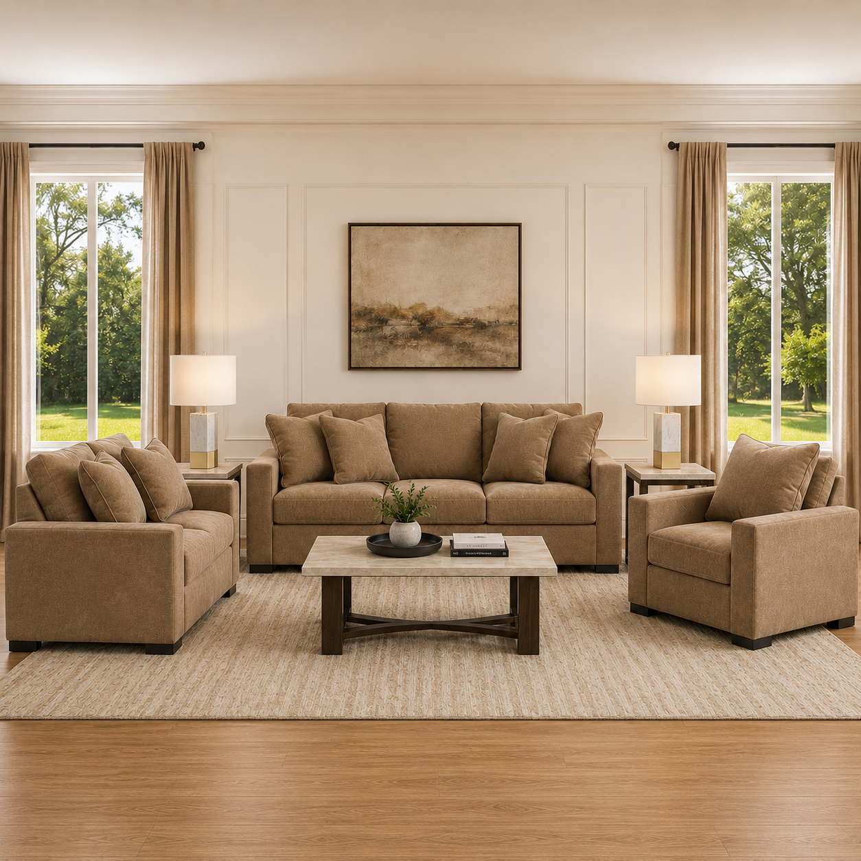 Calden Sofa Set with 2 Free Dual Table Lamp Silver