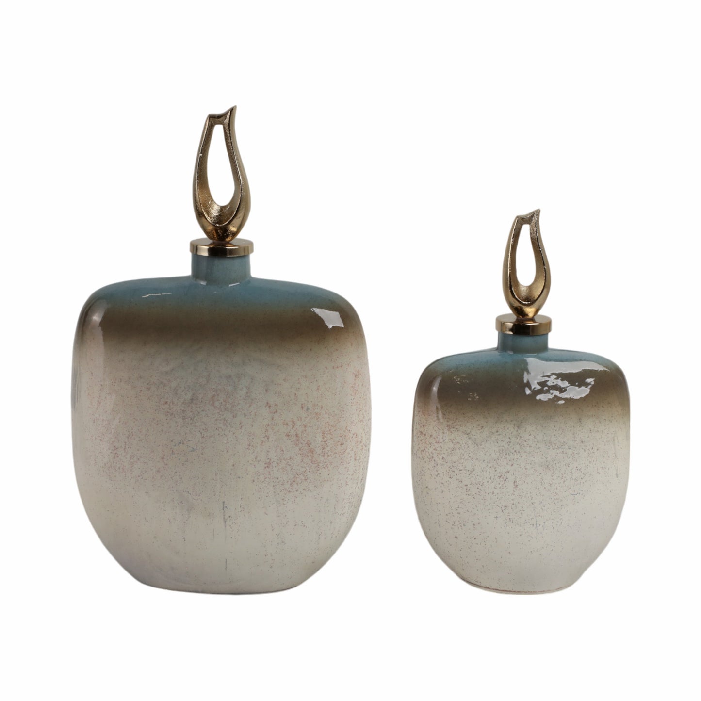 S/2 15/18" Ashford Glass Bottles With Metal Topper