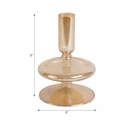 5" Vintage Glass Taper Candle Holder, Gold Luster