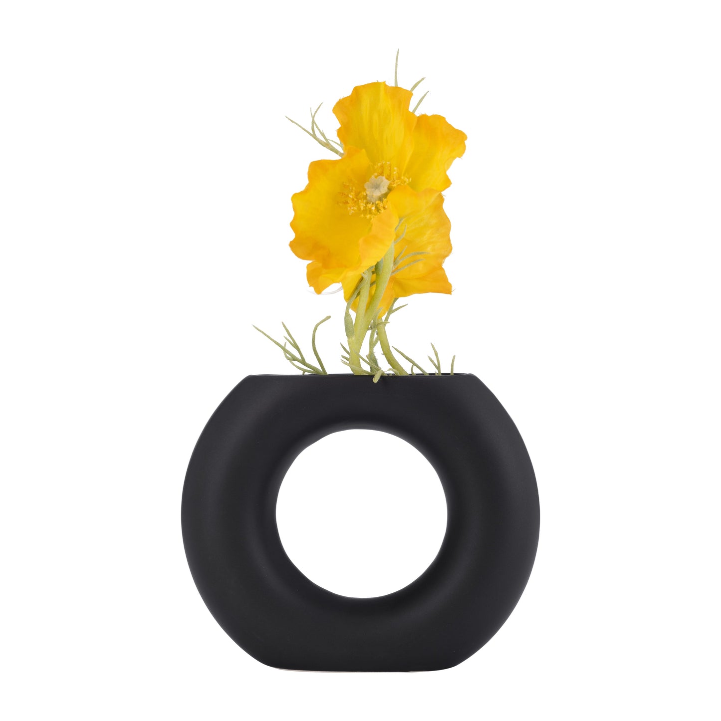 17058-02 |Cer, 5" Donut Vase, Black