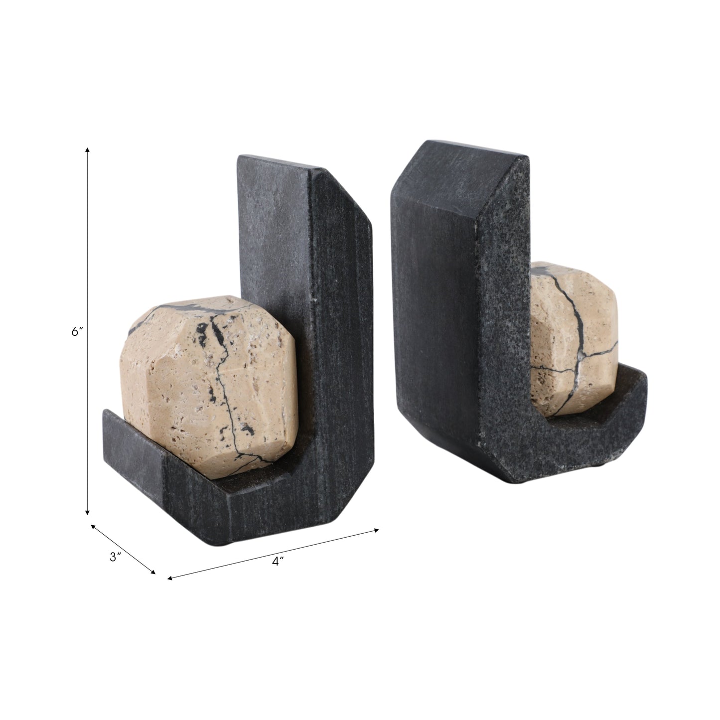 S/2 6 Gorda Crackle Travertine And Marble Bookend