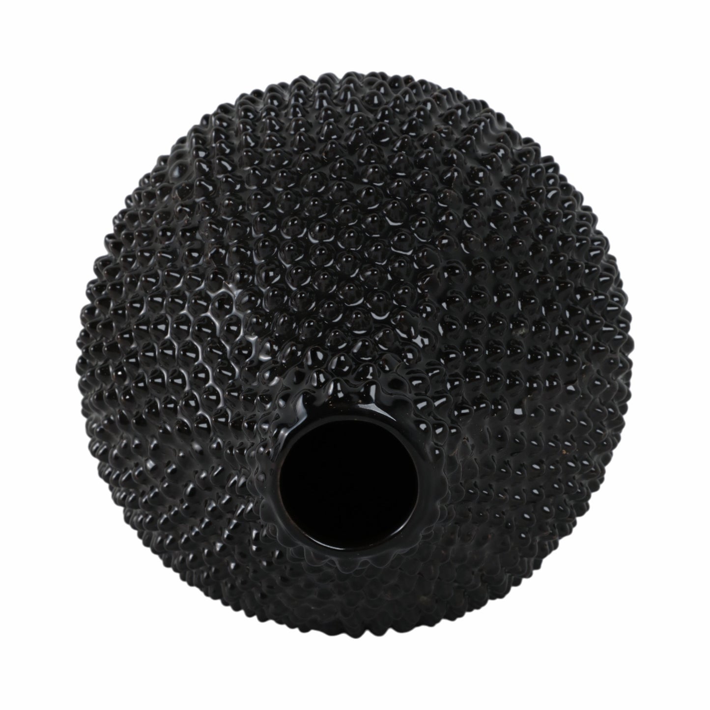 EC, GLOSS BLACK SPIKED CERAMIC VASE 8"