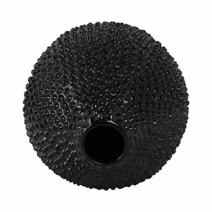 EC, GLOSS BLACK SPIKED CERAMIC VASE 8"