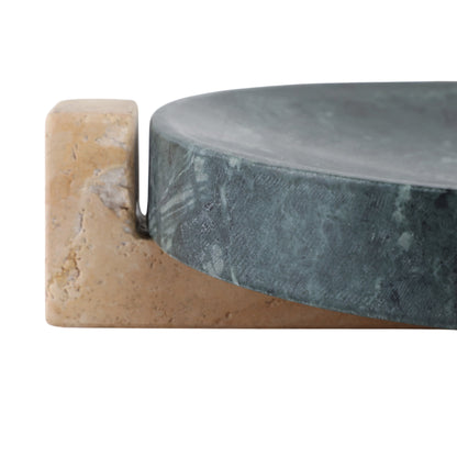 12" Archer Small Green Marble And Travertine Tray