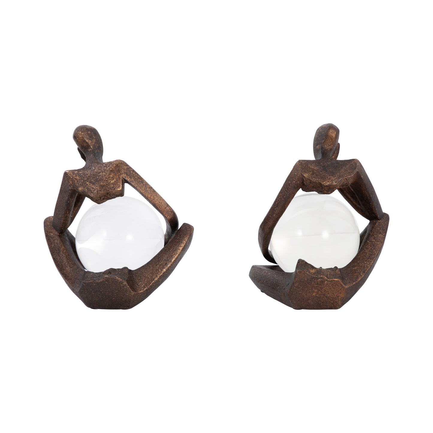 S/2 8" Aracar Statuary With Crystal Sphere, Bronze