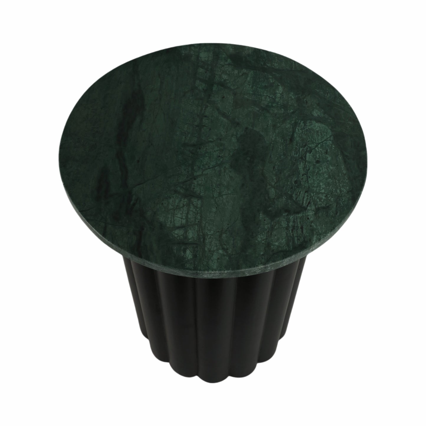 20" Large Ribbed Accent Table Marble Top, Blk/grn
