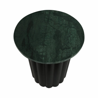 20" Large Ribbed Accent Table Marble Top, Blk/grn