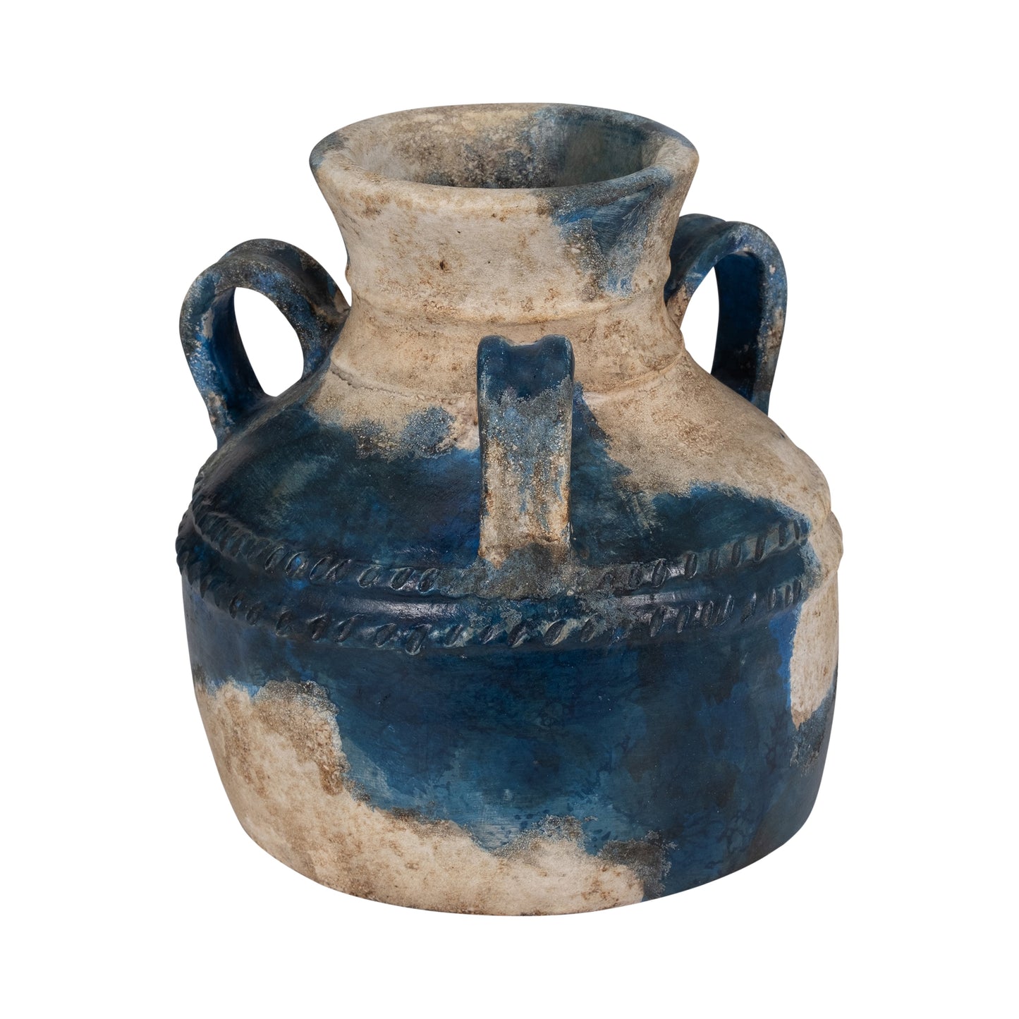 Terracotta, 12" Triple Handle Jug, Blue/ivory