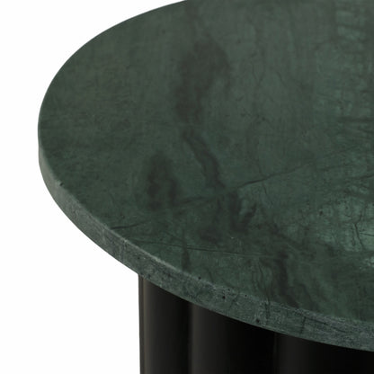 20" Large Ribbed Accent Table Marble Top, Blk/grn
