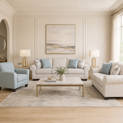 Monumental Sofa Set with 2 Free Stark Cream Travertine Table Lamp