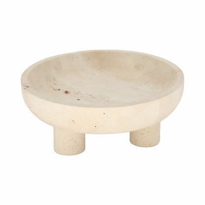 10" TRAVERTINE FOOTED BOWL, TAN