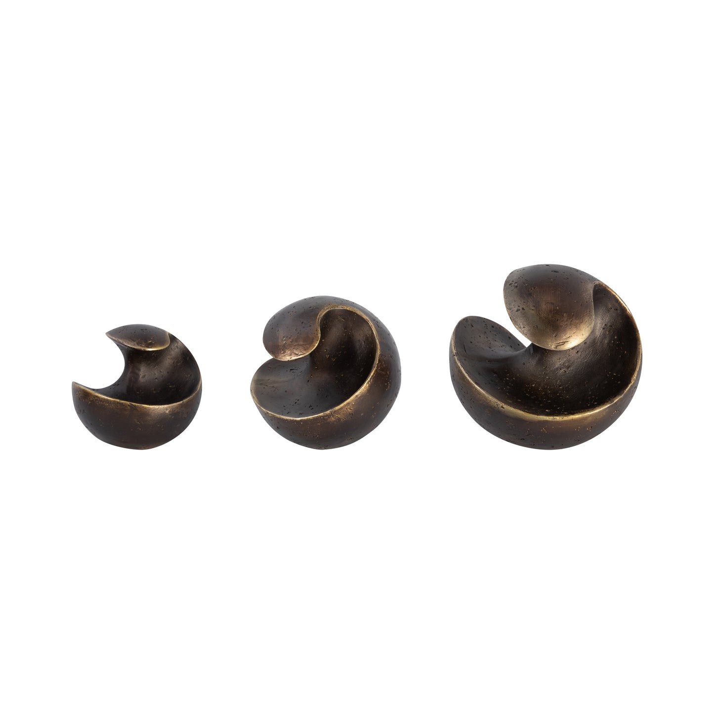 S/3 4/5/6" Kismet Spiral Deco Spheres, Bronze
