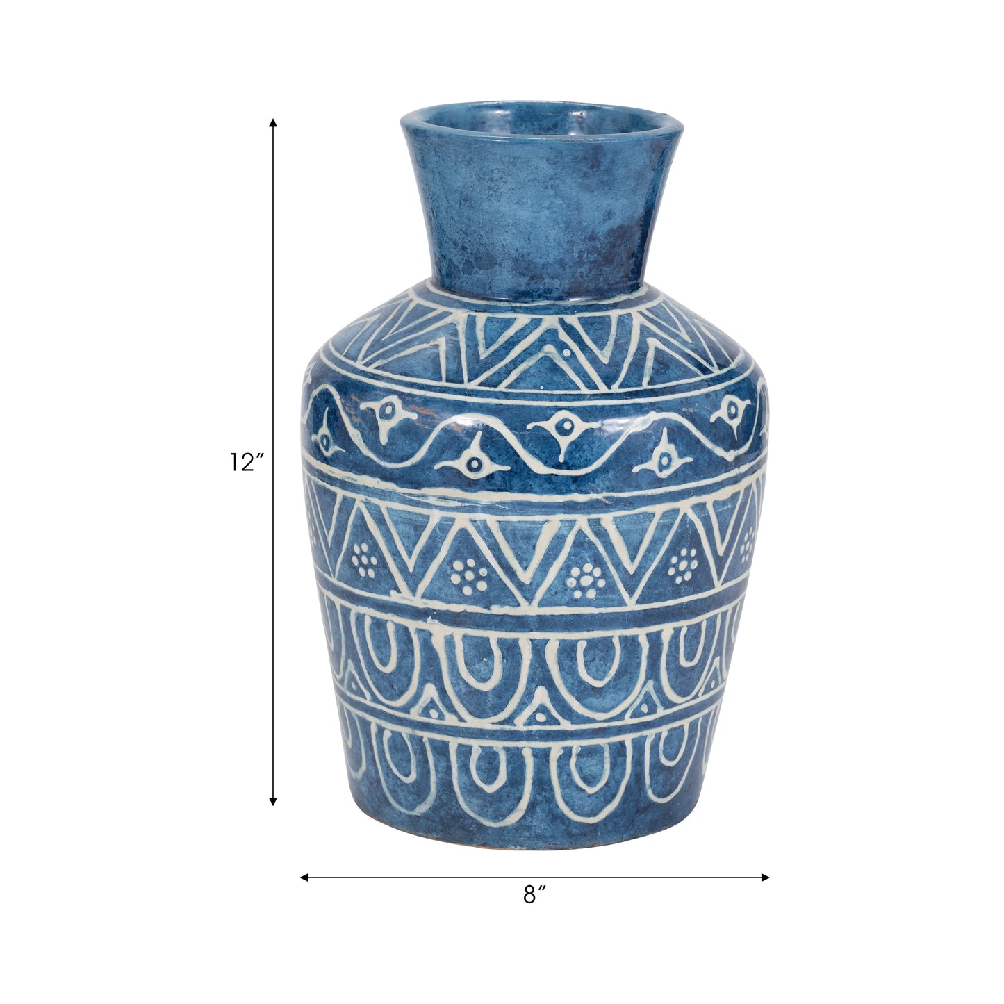 TERRACOTTA, 12"H VASE, BLUE