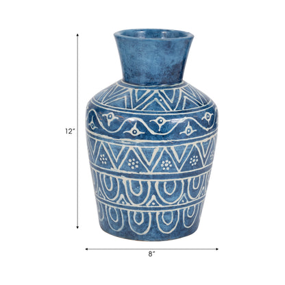 TERRACOTTA, 12"H VASE, BLUE