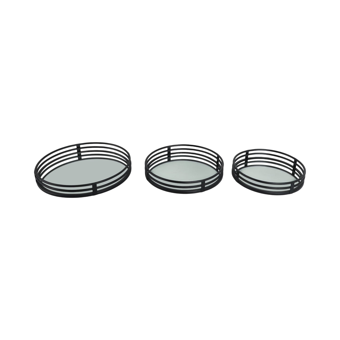 METAL, S/3 14/16/18" ROUND MIRRORED TRAYS, BLACK