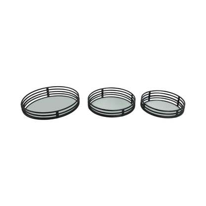 METAL, S/3 14/16/18" ROUND MIRRORED TRAYS, BLACK
