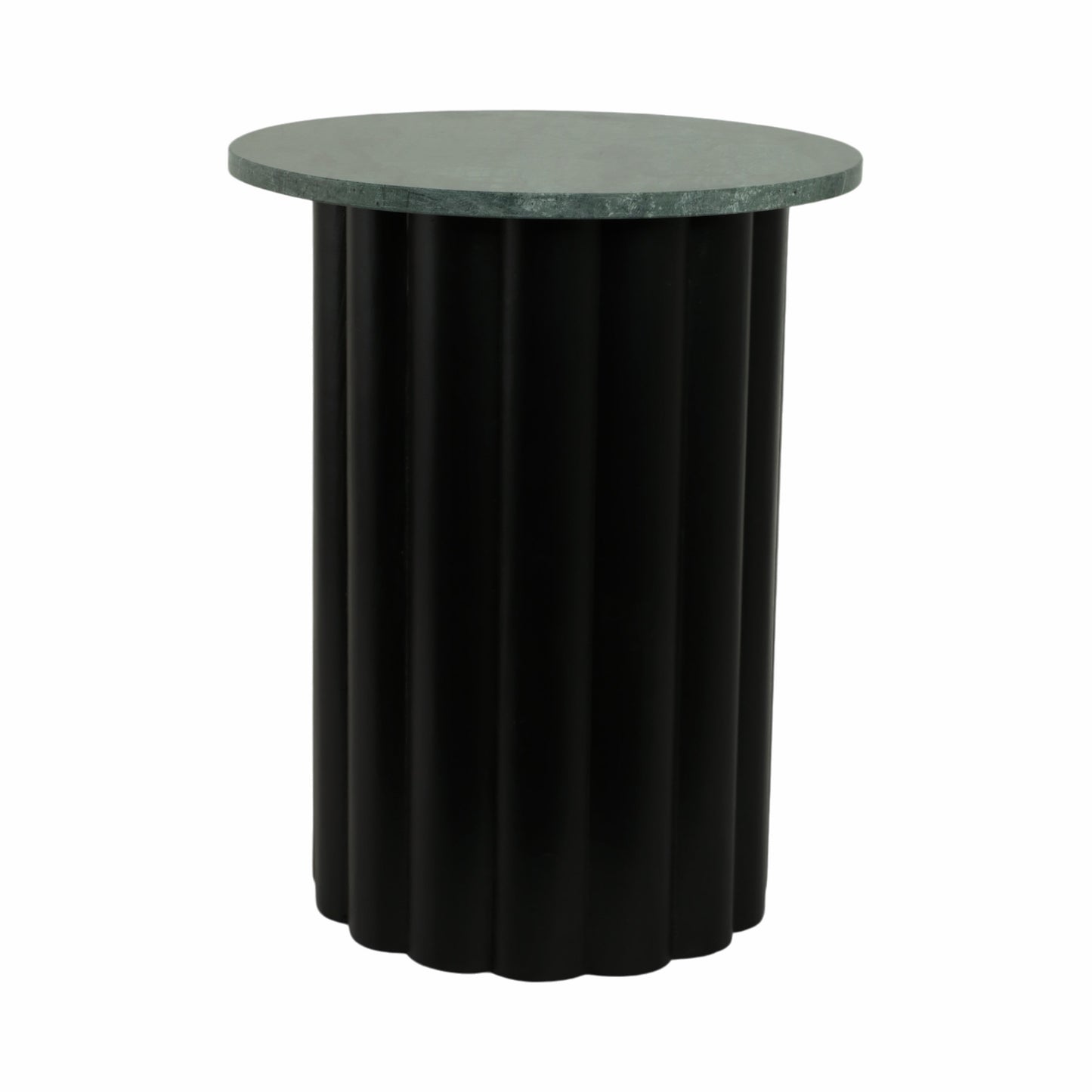 20" Large Ribbed Accent Table Marble Top, Blk/grn