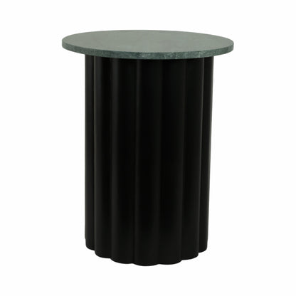 20" Large Ribbed Accent Table Marble Top, Blk/grn