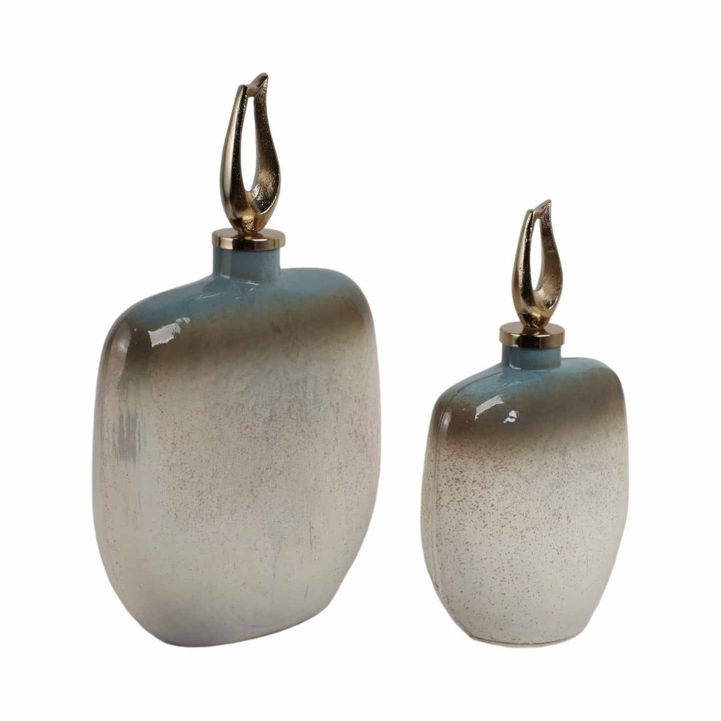 S/2 15/18" Ashford Glass Bottles With Metal Topper